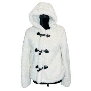 Me Jane Faux Fur Hooded Toggle Coat Youth Medium White Polyester Jacket